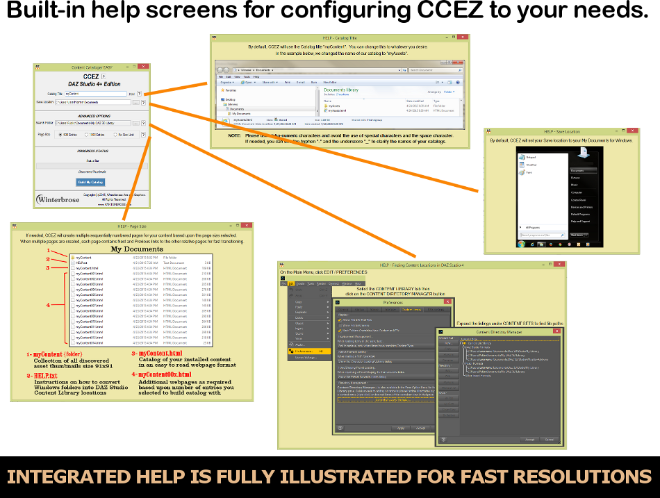 No need to remember everything; CCEZ includes an extensive fully illustrated set of help screens.
