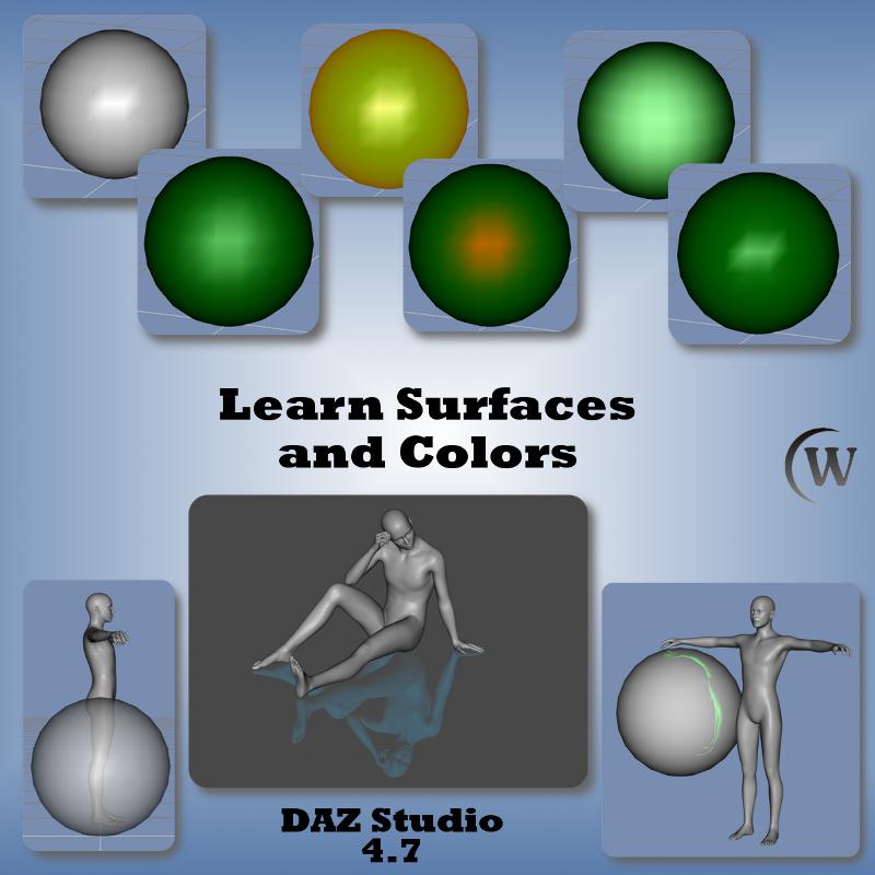 Surfaces and Colors, Surface and Color Terms, Diffuse, Ambient, Specular, Glossiness, Reflection, Refraction, BASIC SURFACES and COLORS, Color Dialog, Primitive Shapes, Surfaces (Color), Diffuse Color, Specular Color, Glossiness, Ambient Color, Reflection Color, Refraction Color, ADVANCED SURFACES