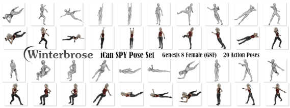 iCan Spy for Genesis 8 Female (G8F), Set of 20 Action Poses