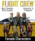 Begin your Starship adventures out right with these seven scene pre-loads of female characters for the following duty positions on spacecraft, aircraft, and vessels. Captain, 1st Officer, Chief, Comm Engineer, Navigator,  Security Chief, Load Master.  Be sure you have the required items installed for each character before merging or loading the character into the scene. All items used to build the characters are available from Daz3D (see included ReadMe for links).