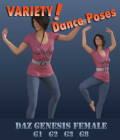 VARIETY! Dance Poses for Female Geez - G1F, G2F, G3F, G8F by Winterbrose. Regardless of the flavors of dance you prefer, you are certain to find something interesting in this pose set to enhance your digital artwork. This set of thirty (30) poses has been designed and tailored to fit each of the current generations of Genesis females so that no matter what your progression is when it comes to using the Genesis line of females, this set covers all four figures. Whether you use one, some, or all of the females, this set has you covered with identical pose sets for Genesis (Basic Female), Genesis 2 Female (G2F), Genesis 3 Female (G3F), and Genesis 8 Female (G8F). Get your party on today with VARIETY! Dance poses for Female G's (Geez).