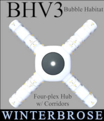 Bubble Habitat Vol3 (BHV3) Basic Four-Plex Hub with Corridors Setup Poseset DS4 by Winterbrose. This basic setup up pose set for Bubble Habitat Vol3 will create what we like to call a "four-plex hub with corridors". It is designed around one Hub prop and four Corridor SP props (1 x Hub, 4 x Corridor SP). Simply load the hub and corridors and then apply their respective poses. It should be possible to substitute the other corridor components if desired.