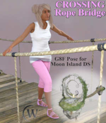CROSSING ROPE BRIDGE Pose for Genesis 8 Female (G8F) Moon Island DS by Winterbrose. When you purchase the Moon Island for Daz Studio, you can get started right away with this model specific pose for the Genesis 8 Female (G8F) crossing the rope bridge from the dock island to the main island. This pose is licensed for both commercial and non-commercial renders.