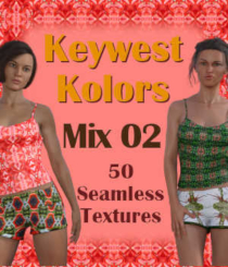 KEYWEST KOLORS 50-piece Seamless Texture Collection, Mix 02 by Winterbrose. This set of digital images is compatible with most 2D/3D applications which can import/open JPG files. This compilation of 50 colorful images in JPG format sized at 256x256 shows hints of red and pink. Each texture was saved at uncompressed (100%) to retain the original image quality for use in all of your projects. These textures are perfect for creating your own backgrounds, borders, textures, or materials. The main promo clothing textures were created with KWK-3365, KWK-3417, KWK-4077, and KWK-4085.