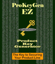 ProKeyGen EZ for Windows, The Easy Product Key Generator by Winterbrose. With EZ ProKeyGen, you can easily generate large quantities of unique 25-character Product Keys / Serial Numbers for use with your own products. With the click of a button, save all your keys into a text file that can be used as the basis for the Product Key listing required by brokers/resellers of your products. Creating your very own Product Keys couldn't be easier. You determine the level of security you want to include with your own encryption string. Encode the title, version and release date of your project right into the product key. You can create up to 100,000 keys per encryption string. You can create as little as one or just create them by the 100's as required. For those long lists of Product Keys, a real-time progress bar and live key counter are included to keep you from guessing. And when it's all complete, you can review the list of keys before saving them.