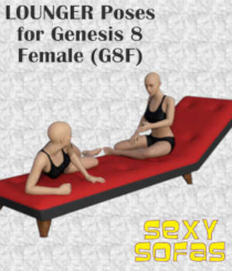 Lounger Sofa Poses for the Genesis 8 Female (G8F) by Winterbrose. Two poses designed for the Genesis 8 Female fitted to the Lounger sofa from our Sexy Sofas product. The back female is sitting up and talking while the front female is laying on her side relaxing and listening.