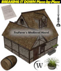 BREAKING IT DOWN Piece-by-Piece for Daz Studio - TruForm's Medieval Hovel by Winterbrose. This tutorial in WMV video format demonstrates how to extract and save prop items from the Medieval Hovel preload. The first question you may ask is why go to all of that trouble? The answer is as simple as TruForm has created an awesome array of props that can enhance other projects as well. Please note that all items demonstrated within this instruction are the copyrighted property of the original artist and subject to all applicable guidelines. You can get the free Medieval Hovel environment for Daz Studio, Poser and OBJ here, https://www.renderosity.com/mod/freestuff/medieval-hovel/85194