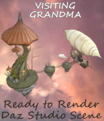 VISITING GRANDMA Ready-To-Render Scene for Daz Studio by Winterbrose. This R2R scene loads with all of the islands aligned with bridges and an airship at the dock. Modify this startup scene to create your own unique renders of people boarding/disembarking the Merchant Airship to visit/leave Island Grandma Kiki Mora. This setup can be used for both commercial and non-commercial renders with modification. REQUIRED Island Grandma Kiki Mora for Daz Studio by 1971s, and Merchant Airship for Daz Studio by 1971s